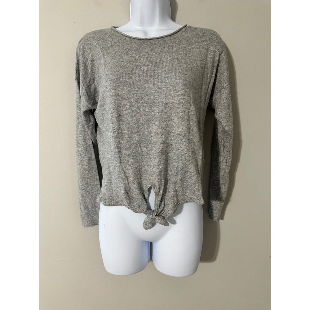 MoVint New York Gray Ribbed Knit Tie‎ Front Long Sleeve Top Size M